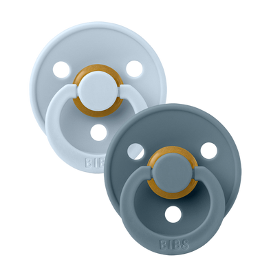 Bibs Colour Pacifier 2pk Natural Rubber Symmetrical, Baby Blue/Petrol Size 2