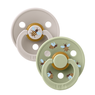 Bibs x Studio Collection Colour 2pk Pacifier Natural Rubber Round, Bumblebee/Mushroom Mix Size 3