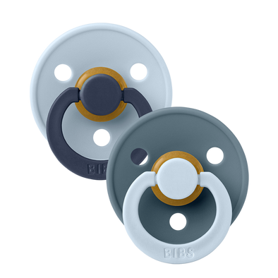 Bibs x Studio Collection Colour 2pk Pacifier Natural Rubber Round, Baby Blue/Petrol Size 1