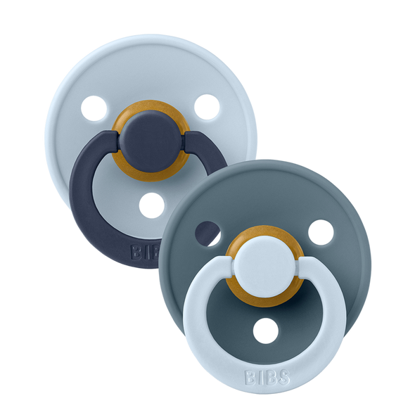 Bibs x Studio Collection Colour 2pk Pacifier Natural Rubber Round, Baby Blue/Petrol Size 1