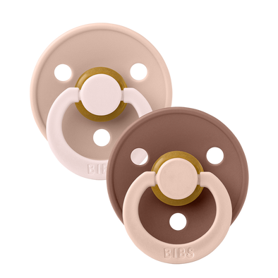 Bibs x Studio Collection Colour 2pk Pacifier Natural Rubber Round, Blush/Woodstock Size 2