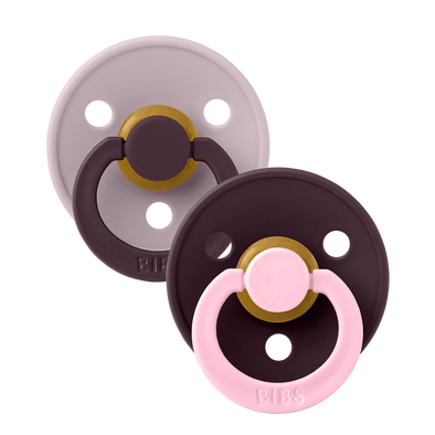 Bibs x Studio Collection Colour 2pk Pacifier Natural Rubber Round, Dusky Lilac/Plum Size 2