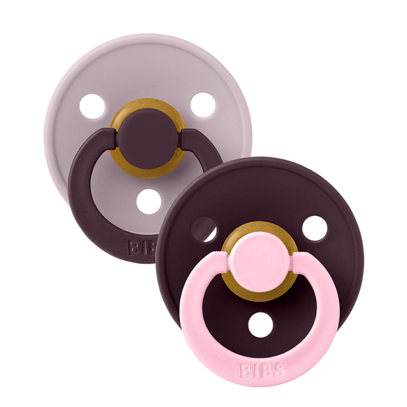 Bibs x Studio Collection Colour 2pk Pacifier Natural Rubber Round, Dusky Lilac/Plum Size 2