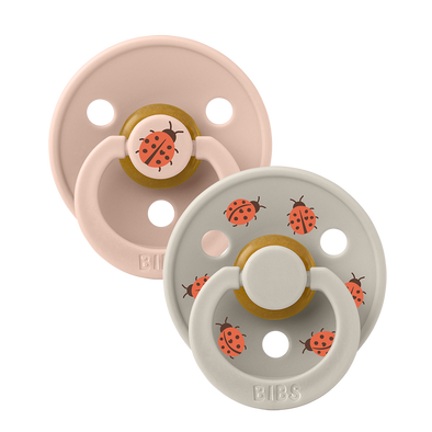 Bibs x Studio Collection Colour 2pk Pacifier Natural Rubber Round, Ladybug Blush Mix Size 3