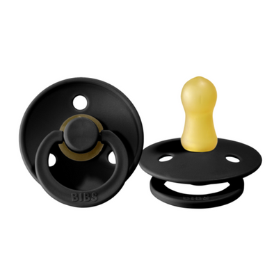 Bibs Colour 2pk Pacifier Natural Rubber Round, Black Size 1