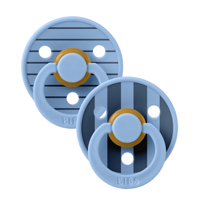Bibs x Studio Collection Colour 2pk Pacifier Natural Rubber Round, Sky Blue Mix Size 1