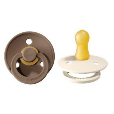 Bibs Colour 2pk Pacifier Natural Rubber Round, Ivory/Dark Oak Size 1