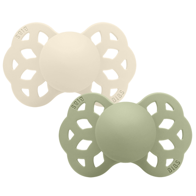 Bibs Infinity 2pk Pacifier Silicone Symmetrical, Ivory/Sage Size 2