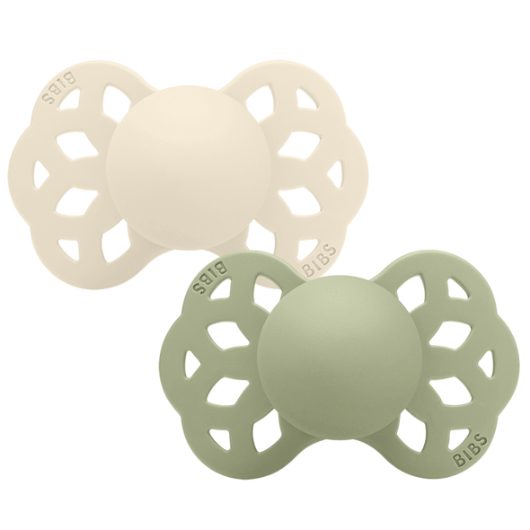Bibs Infinity 2pk Pacifier Silicone Symmetrical, Ivory/Sage Size 2