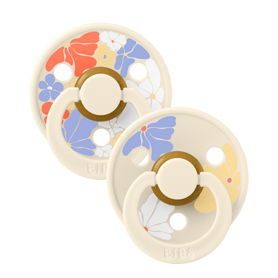 Bibs Colour x Studio Collection 2pk Pacifier Natural Rubber Round, Morning Bloom Ivory Mix Size 1