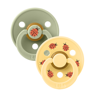 Bibs Colour x Studio Collection 2pk Pacifier Natural Rubber Round, Ladybug Sage Mix Size 3
