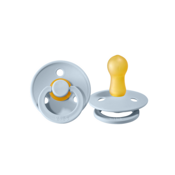 Bibs Pacifier 2 Pack, Natural Rubber Round Baby Blue Size 3