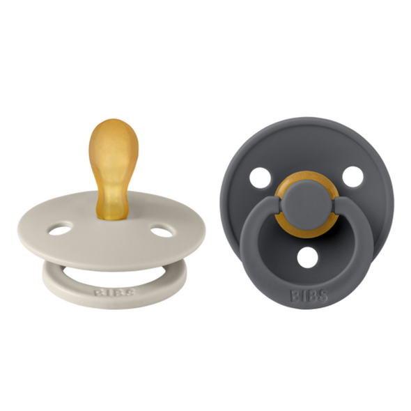 Bibs Colour 2pk Pacifier Natural Rubber Symmetrical, Sand/Iron Size 2