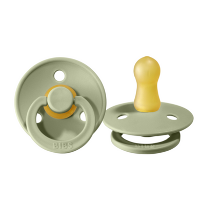 Bibs Colour 2pk Pacifier Natural Rubber Round, Sage Size 3