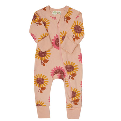 Parade Organics Signature Prints Zip Romper, Sunflowers