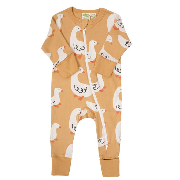 Parade Organic Signature Print Zip Romper, Honey Goose
