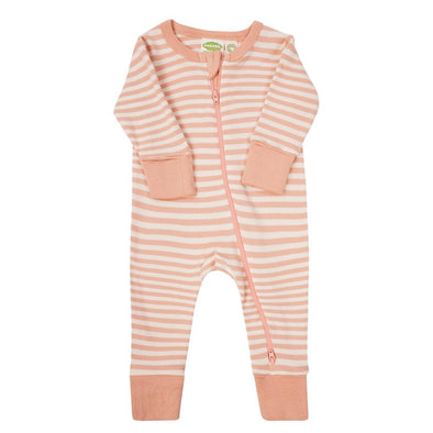 Parade Organic Striped Zip Romper, Dusty Pink