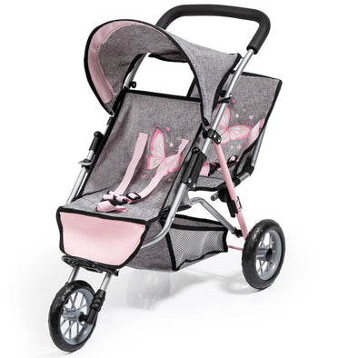 Bayer Duo Twin 3 Wheel Doll Pram, Butterfly