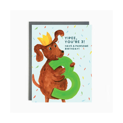 Yippee You're 3 Dog Card