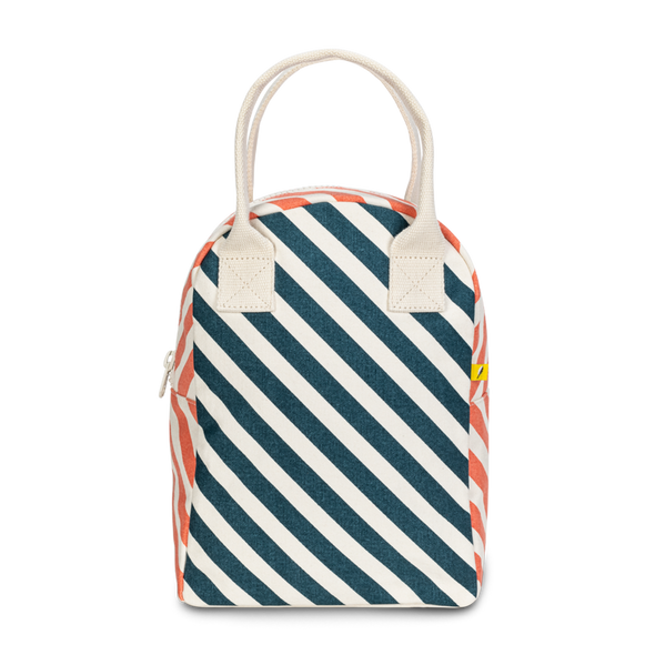 Fluf Zipper Lunch Bag, Stripe Teal Apricot