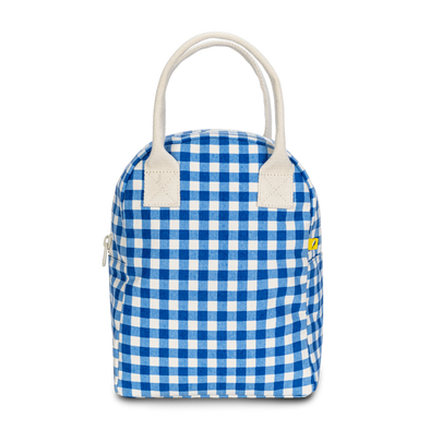 Fluf Zipper Lunch Bag, Gingham Blue