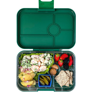 Yumbox Tapas 4 Compartment, Greenwich Green with Race Car Tray