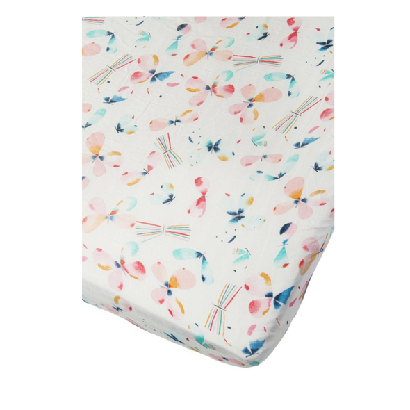 Loulou Lollipop Fitted Crib Sheet, Butterfly