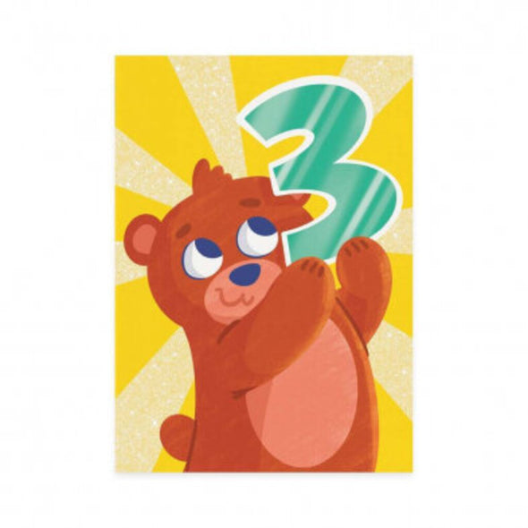 Glitter 3 Year Old Bear Card