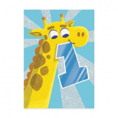 Glitter 1 Year Old Giraffe Card